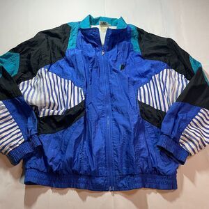 Vintage Prince Sportswear Jacket Mens Medium Blue Patchwork Windbreaker Full Zip